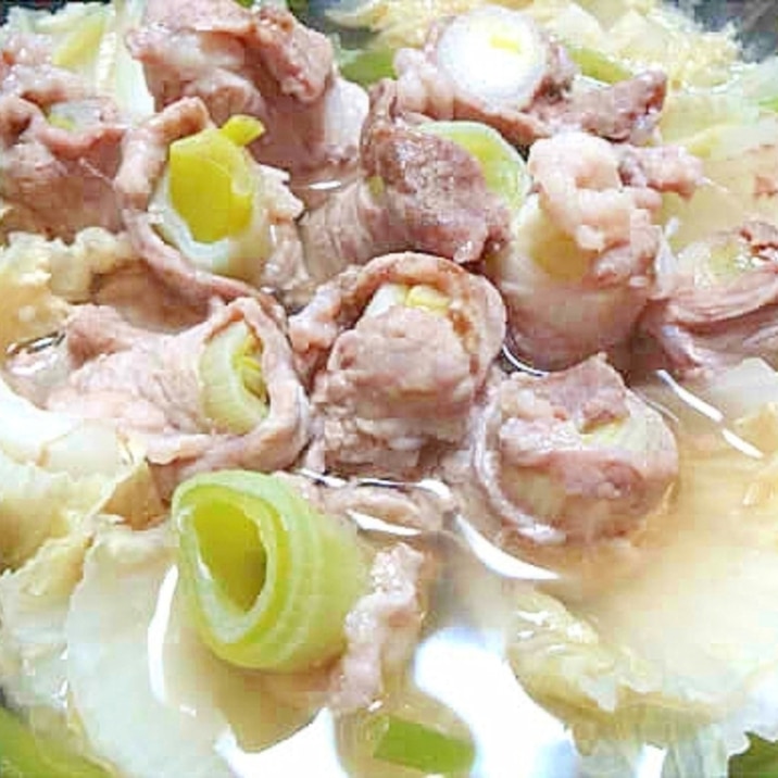 白菜と長ネギの豚肉ロール鍋